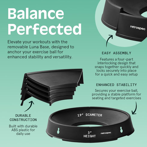Retrospec Luna Exercise Ball with Pump - Anti-Burst Fitness Equipment for Yoga, Core Training & Stability - Home Gym