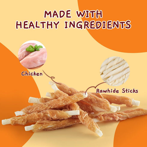 6 oz Jungle Calling Dog Treats, Chicken Wrapped Rawhide Sticks for Dogs, Delicious and Nutritious Training Reward
