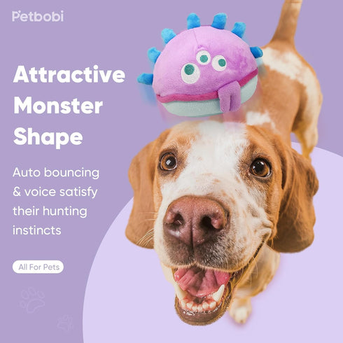 Petbobi Interactive Monster Plush Toy - Shake Squeaky Crazy Bouncer Ball, Battery Operated for Small & Medium Puppies