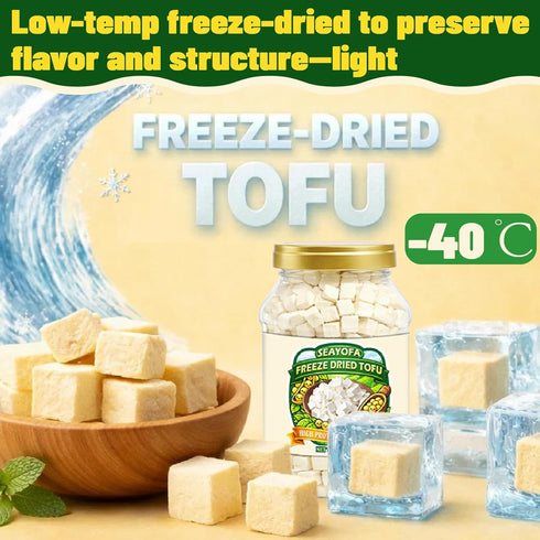 6oz (170g) 1cm Freeze Dried Tofu Cubes, Bite Size, Instant Food Dehydrated Tofu, Family Size Resealable Can, Low Sugar