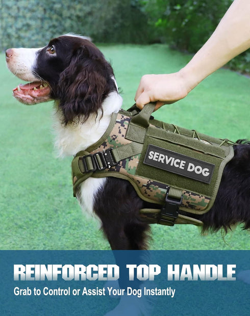 PETNANNY Tactical Dog Harness, Woodland Camo M, No Pull ESA Dog Vest for Medium Large Dogs, Emotional Support, Molle
