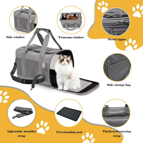Cat Travel Carrier, Soft-Sided Collapsible Ventilated Breathable Carrier for Small Dogs and Airline Approved Cats under