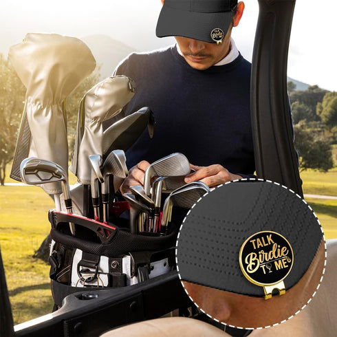Talk Birdie to Me Black Gold Golf Ball Marker with Hat Clip, Funny Golf Accessories for Men, Women, Golf Gifts
