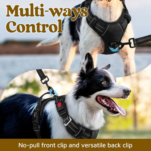 rabbitgoo Medium Dog Harness, No Pull Vest with 3 Buckles, Adjustable Soft Padded Harness with Easy Control Handle,