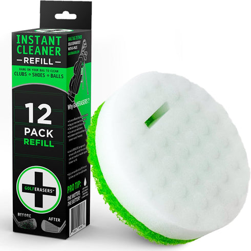 Instant Golf Eraser, Premium Dual-Sided Sponge for Cleaning Golf Clubs, Shoes & Balls, 12 Pack Refill