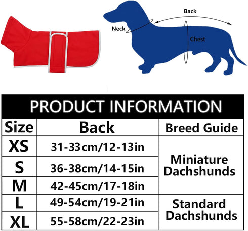 Geyecete Dachshund Sweaters - Red-L Dachshund Coat with Padded Fleece Lining and High Collar, Dog Snowsuit Adjustable