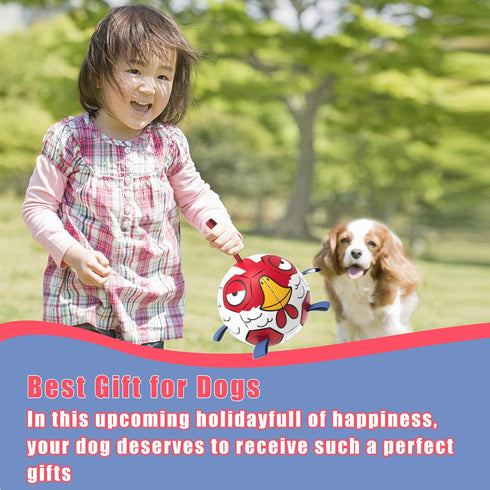Chicken Dog Toys Soccer Ball with Straps, Interactive Tug of War Toy, Durable Water Toy for Dogs (8 Inch)