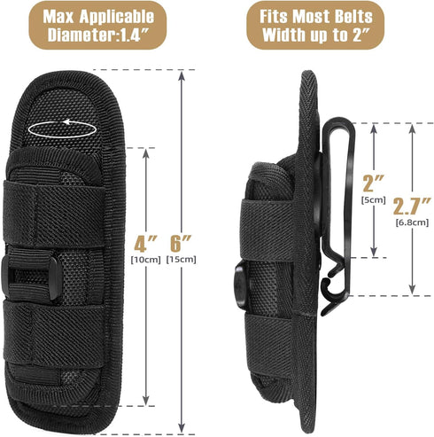 LIVANS Tactical Flashlight Pouch Holster - Rotatable Flashlight Holder Belt Clip with 360 Degree Carabiner Reel Clip