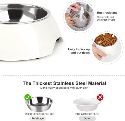 Double Dog Bowl Set, Two 6.9 fl oz Stainless Steel Bowls & Elevated Base, Ideal Feeding Solution for Small to Large Pets