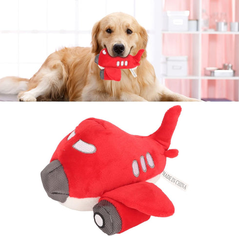 Interactive Plush Airplane Dog Toy - Red