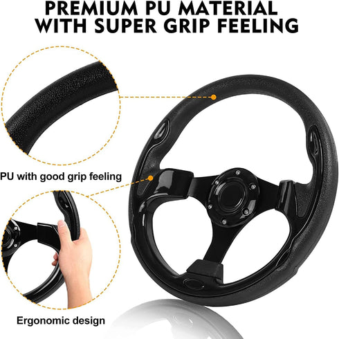 Golf Cart Steering Wheel for EZGO RXV & TXT, Club Car DS, Club Car Precedent Tempo, Yamaha Golf Carts, Black