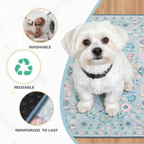2 Pack (36"x48") Lahome Washable Reusable Pee Pads for Dogs - Blue Botanical Floral Puppy Pads, Super Absorbent