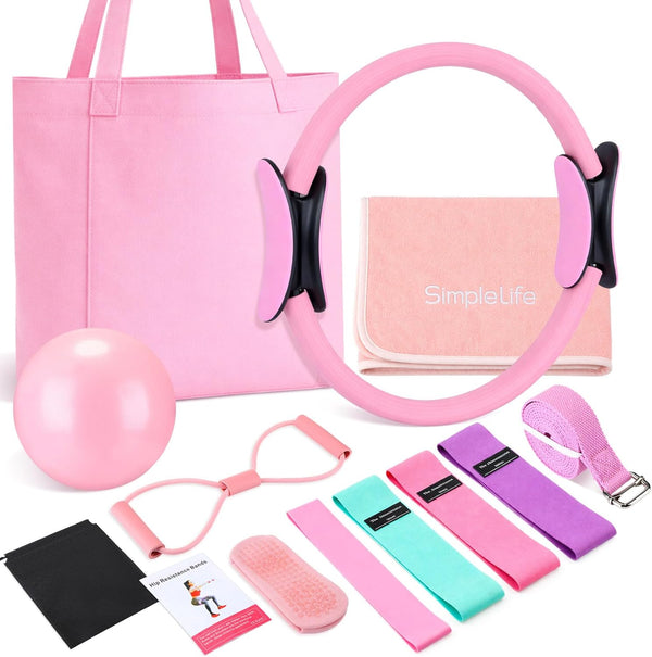 Teyva Daily 11 Pcs Pink Yoga Accessories Set for Women, Home Pilates Essential Kit
