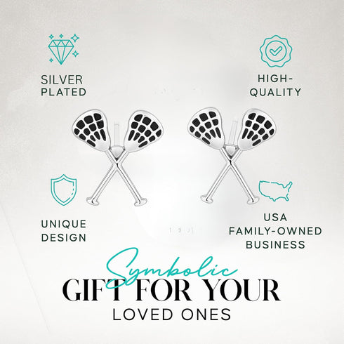 Silver Plated Lacrosse Stick Stud Earrings – Lightweight Hypoallergenic Sports Jewelry for Women, 1/2 Inch