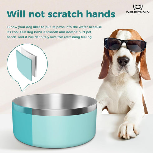 Stainless Steel Dog Bowl, 64oz Mint Green Food and Water Bowl with Non-Slip Quiet Bottom, Easy to Clean, Dishwasher Safe