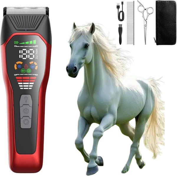 Horse Clippers,Quiet 2-Speed Horse Grooming Clippers,Rechargeable Pet Shaver with Scissors for Matted
