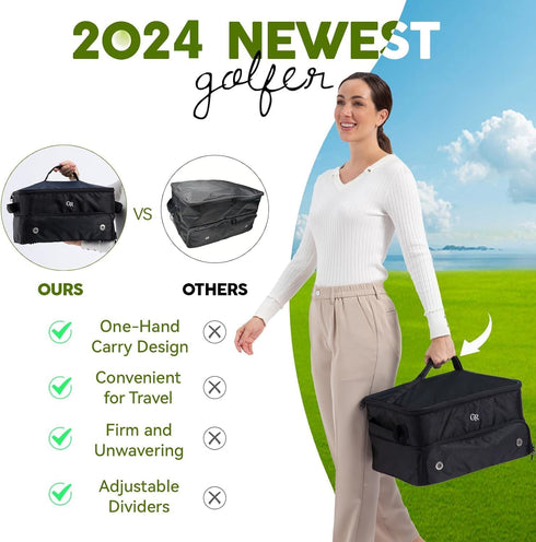 Odor-Absorbing 2-Layer Large Golf Trunk Organizer with Activated Carbon Fabric - Water-Resistant Golf Shoe Bag