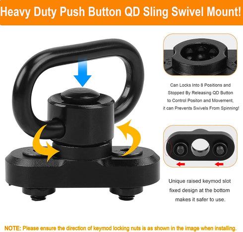 Keymod 2 Point Sling Mounts, 2 Pack 1.25" Quick Detach QD Sling Swivels for Keymod System