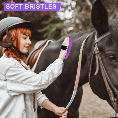 9-Piece Set Complete Horse Grooming with Tote Bag - Essential Tools for Beginners (Purple)