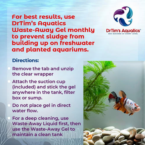 DrTim’s Aquatics Freshwater Waste-Away Gel, Natural Cleaner for Betta Aquariums, 2 Pack Treats 20 gal, Small