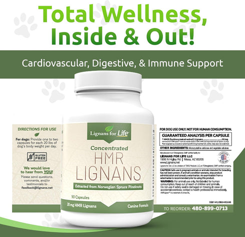 20mg 90 Lignans For Life HMR Lignans - Capsules - Vitamin for Healthy Pet | Natural Multivitamin | Wellness Supplement