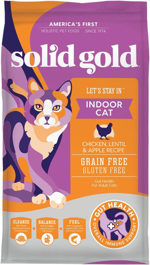 Solid Gold Indoor Dry Cat Food - Grain & Gluten Free, Chicken, 3lb, for Hairball & Sensitive Stomach