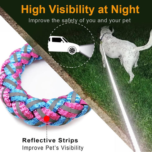 2/3/4/6/10 Foot Reflective Dog Leash- Strong Nylon Braided Dog Training Leash for Large Medium Small Dogs Walking Leads (Pink- 2 feet)
