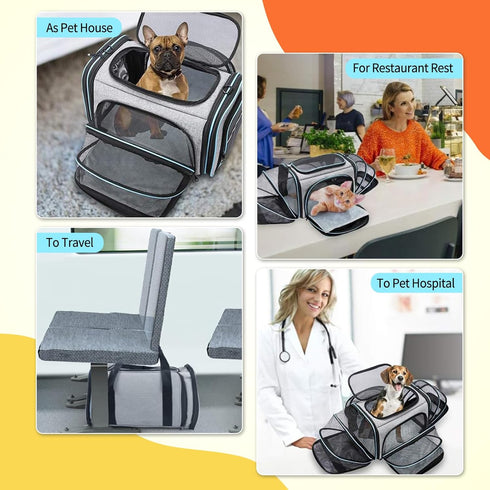 3 2 Pet Carrier Airline Approved, Expandable Foldable Soft-Sided Dog Carrier, Open Doors, Reflective Tapes, Pet Travel