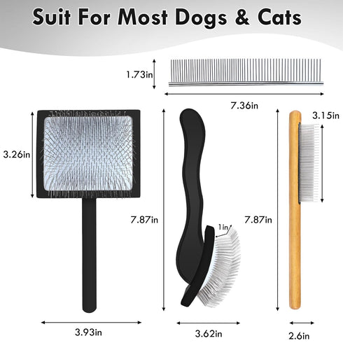 Dog Slicker Brush, Long Pin Grooming Brush for Medium or Long Haired Dogs, Removes Loose Hair, Tangles, Black