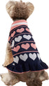 Jecikelon Pet Dog Long Sweater Dress, Knitwear Turtleneck Pullover for Winter, Navy Heart, Small