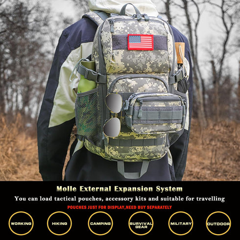 Outdoor Plus Camo Backpack for School, 30L/40L Waterproof Day Pack for Boys