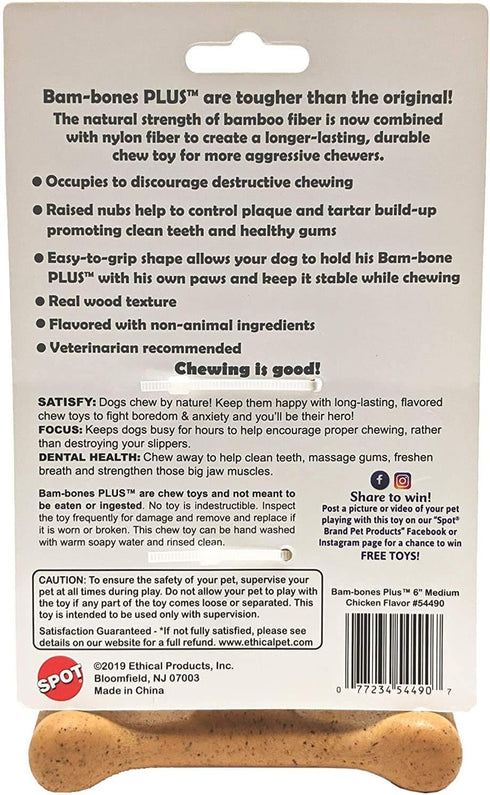 Ethical Pet 3 Pack of Medium 6 Inch Bambones Plus Dog Chew Toys, Chicken Flavor