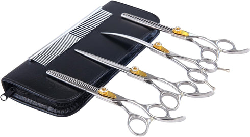 7 Inch Professional Dog Grooming Scissors Kit, 6-in-1 Grooming Scissors for Dogs,