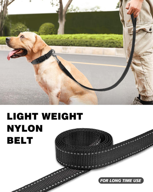 6ft Dog Leash for Small Medium Large Dogs, One-Sided Reflective Nylon with Padded Handle (Black)