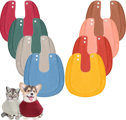 Shinylin 8 Pcs Muslin Cotton Square Bandanas Reversible Pet Bibs Scarf Pet Scarves