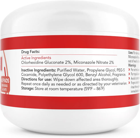 Nootie Medicated Dog Wipes, 60 Pads Antifungal Antibacterial Antimicrobial 2% Chlorhexidine for Dogs and Cats, White