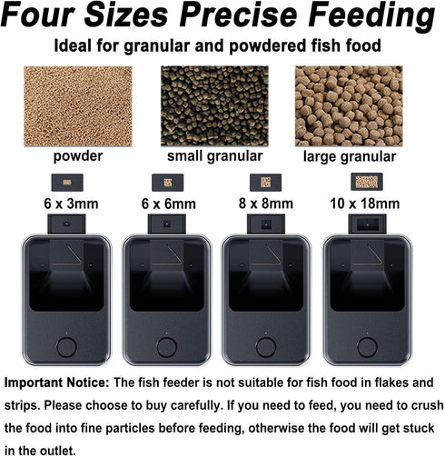 Bluetooth Automatic Fish Feeder for Aquarium, Food Dispenser with App Control, USB Rechargeable, Black