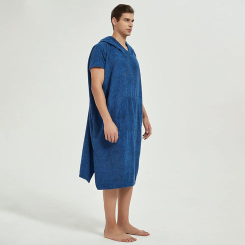 Navy Hooded Beach Towel Poncho for Adults