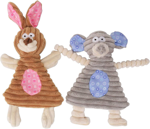 Comtim No Stuffing Dog Toys with Squeaker - Durable Chew Toys for Small Dogs & Puppies, Rabbit & Elephant