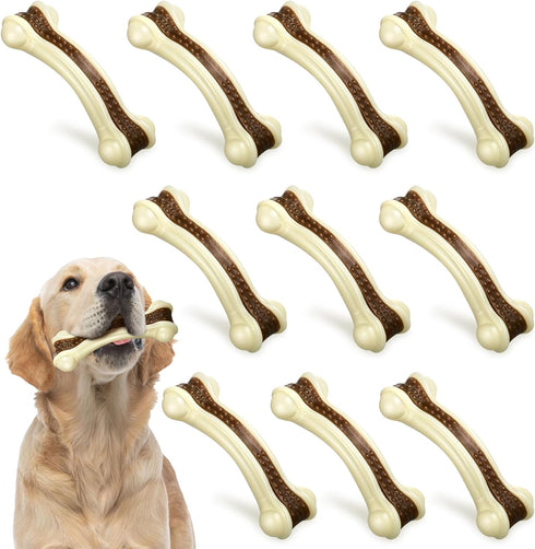 Sosation 10 Pcs Nylon Beef Flavor Dog Chew Toys for Aggressive Chewers, Tough Teething Bones for Medium Breed Dogs
