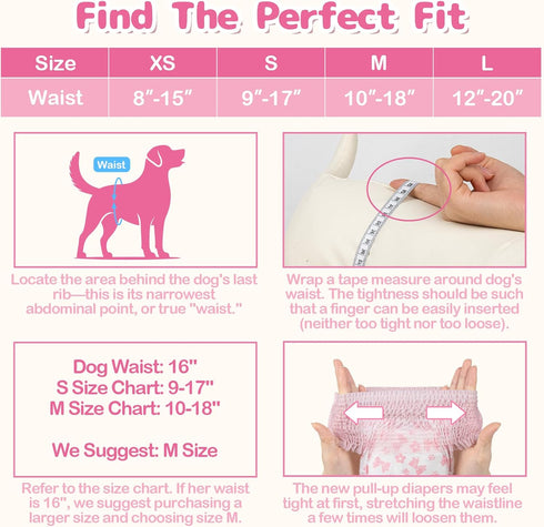 360 10 Dono Disposable Pull It Up Female Dog Diapers, Stretchy Waist Puppy Diapers, Super-Absorbent Doggie Diapers