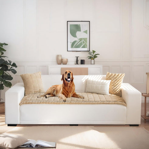 LiveGo Fuzzy Couch Covers for Pets, Garden Chic Cotton Protective Couch Cover, Pet Mat Bed Couch Cover (Milky Coffee)