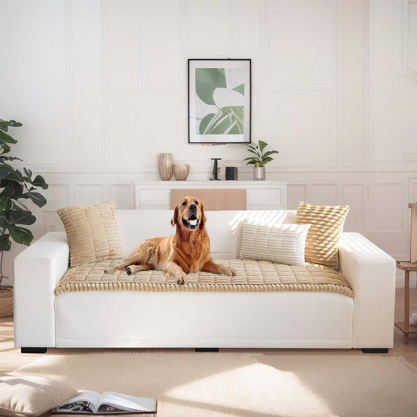 LiveGo Fuzzy Couch Covers for Pets, Garden Chic Cotton Protective Couch Cover, Pet Mat Bed Couch Cover (Milky Coffee)