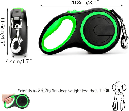 Segarty Dog Lead Retractable 26 Feet for Large Dogs Under 110Lbs, Heavy Duty Nylon Cable with 1 Button Break & Lock