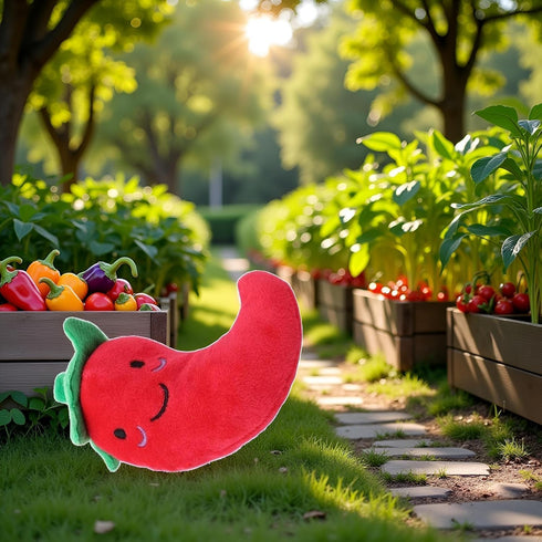 ZGLUZP 1 Pc Funny Red Fruit Dog Toys, Vegetable Dog Toys Squeaky Plush Chili Eggplant Corn Puppy Toys for Small