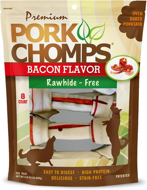 Pork Chomps Baked Pork Skin Dog Chews, 6 Inch Knots, 8 Count,