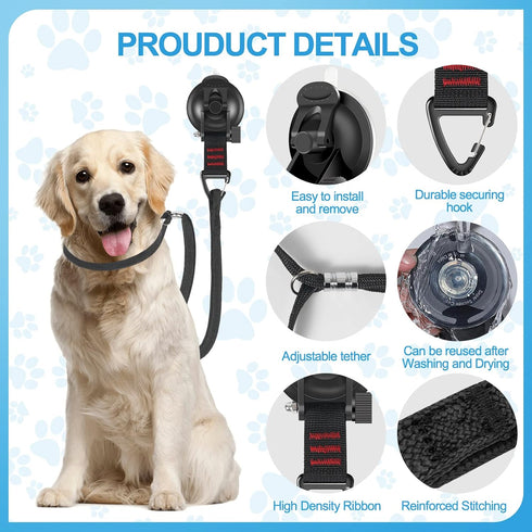 Dog Bathing Tether with Heavy Suction Cup, Soft Nylon Leash with Adjustable Collar for Pet Dog Cat Shower and Grooming