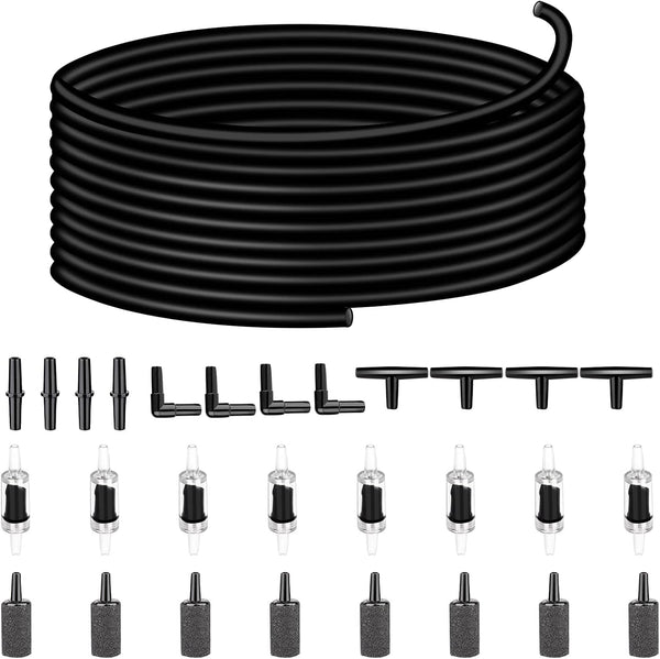 Aquarium Air Pump Accessories Set, 9.84/26.25/101.71 Feet Airline Tubing Hose, Check Valves, Air Stones, Connectors