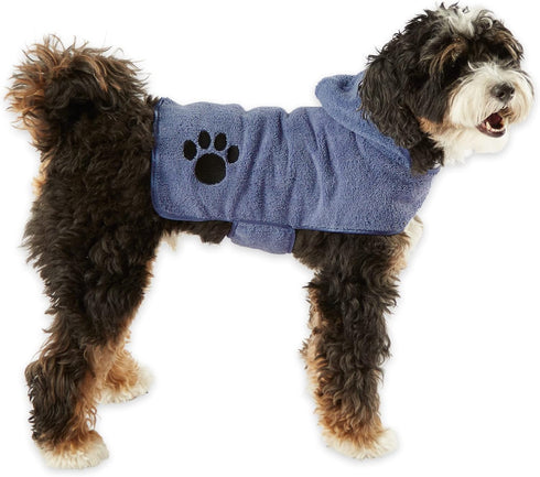 Bone Dry Pet Robe Collection, Embroidered Microfiber Bath Robe with Adjustable Closure for Dogs & Cats, Small, Blue