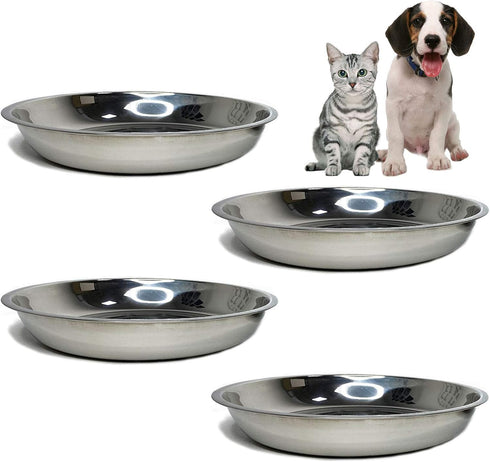 kathson Stainless Steel Cat Bowl, 4 pcs Shallow & Wide Dishes for Cats & Dogs, Fits Elevated Stands (10.22 Inch Dia.)